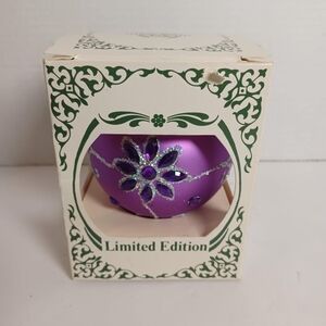 Vintage Purple Round Ornament Limited Edition Rhinestone and Glitter Made in USA